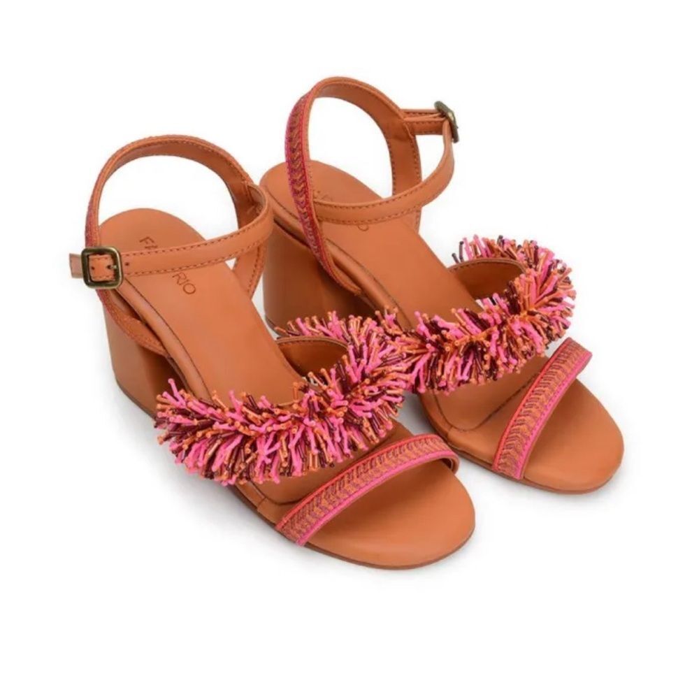 Farm Rio Brown/Pink Beaded Sandals (Size 11)